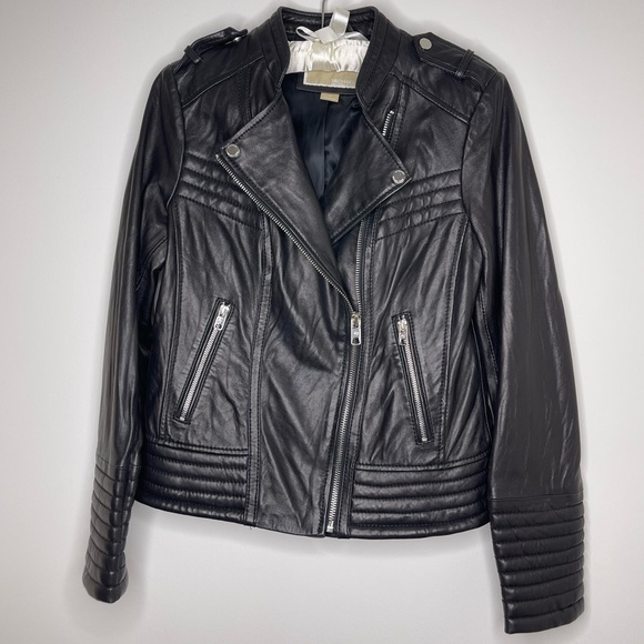 Michael Kors 100% Leather Black Asymmetrical Moto Jacket M - Picture 1 of 8